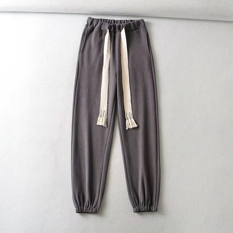 Women Fall Fall Five-Color Big Belt Ankle Banded Pants High Waist Workout Pants