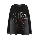 Mens Fall Outfits Retro Dark High Street Hand-Painted Long-Sleeved T-shirt Men Oversize