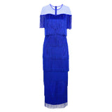 Nina Parker Black Dress Stitching Multi-Layer Tassel High Waist Sheath Dress