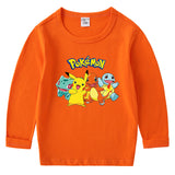 Children Pokemon Pikachu Hoodie Cotton round Neck Long Sleeve T-shirt