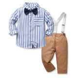 Children Boy Formal Shirt & Suspender Pants 2 Piece Set Autumn Boy Long Sleeve Cotton Shirt