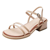Nude Block Heel Peep Toe Sandals Roman Women's Shoes