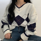 Preppy Aesthetic Sweater Female Fashion V-neck Pullover Sweater Sweet and Loose Casual