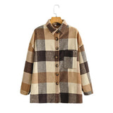 Women Fall Fall Two-Color Lapel Loose Casual Shirt Large Plaid Coat