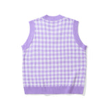 Men Sweater Vest Love Embroidered Plaid Knitted Waistcoat Men's Loose V-neck Vest Sleeveless Sweater Coat