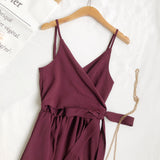 Mauve Dress Summer Fashion V-neck Lace-up Suspender Jumpsuit Suspender Dress for Women