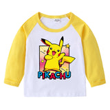 Children Pokemon Pikachu Hoodie Spring and Autumn T-shirt round Neck Long Sleeve Cotton Finger