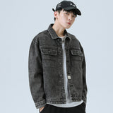Denim Varsity Jacket Autumn and Winter Bear Patterned Denim Jacket Men's Retro Outerwear Couple Jacket