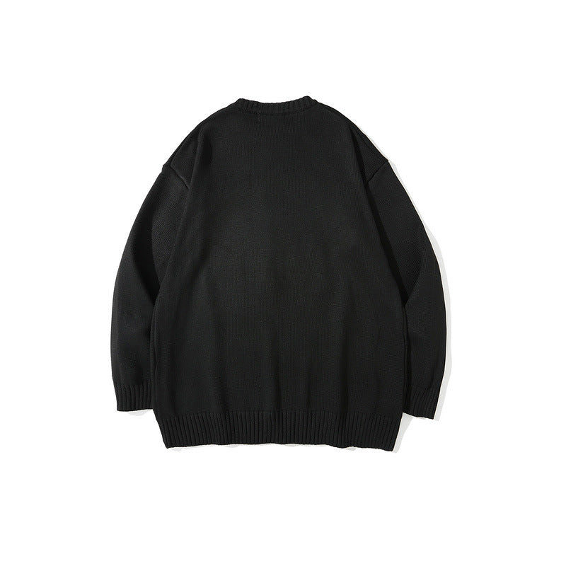Mens Fall Outfits Black Bear Loose Long Sleeve Pullover Oversize Sweater Men's Fashion