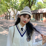 Toboggan Hat Women's Autumn and Winter Knitted Wool Ball Pullover Beanie Hat