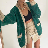 90S Fashion Street Retro Style Diamond Lattice Pocket Woolen Coat for Women