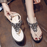 Women Open Toe Sandals Flats Large Size Bohemian Flat Beach Sandals for Women Summer