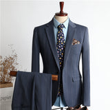 Bohemian Chic Wedding Guest Men Attire Suit Slim Fit Blue Three-Piece Set