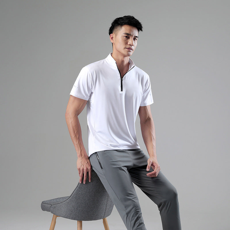Sweat Wicking Shirt Stand Collar Men's Polo Shirt Summer Sports Short-Sleeved Quick-Drying T-shirt