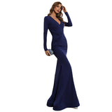 Burgundy Dresses for Wedding V-neck French Style Long Slimming Long Sleeve Retro Adult Evening Dress