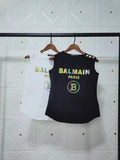 T Shirt Balmain Spring/Summer Cotton round Neck Gold Buckle Sleeveless Vest T-shirt for Women