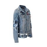 Patchwork Denim Jacket Spring and Autumn Letter Denim Jacket Trendy Punk