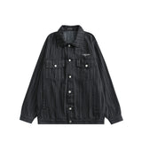 Men Denim Coat Jean Jackets Multi-Pocket Vertical Stripes Washed Denim Jacket Men Loose Lapels Jacket Denim Coat