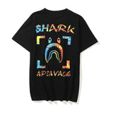 Shark Print T Shirt Summer Short Sleeve Letter Print Round Neck Pullover T-Shirt