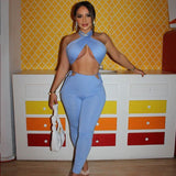 Autumn Sexy Lace-Up Sleeveless Midriff-Baring Short Vest Pants Casual Suit For Women