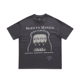 Marilyn Manson T Shirt Hip Hop Retro Distressed Rock Band Printed Short Sleeve T-shirt Justin Bieber Same