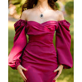 Winter Formal Dresses Autumn and Winter Sexy Low-Cut Dress Slim-Fit Puff Sleeve Dress