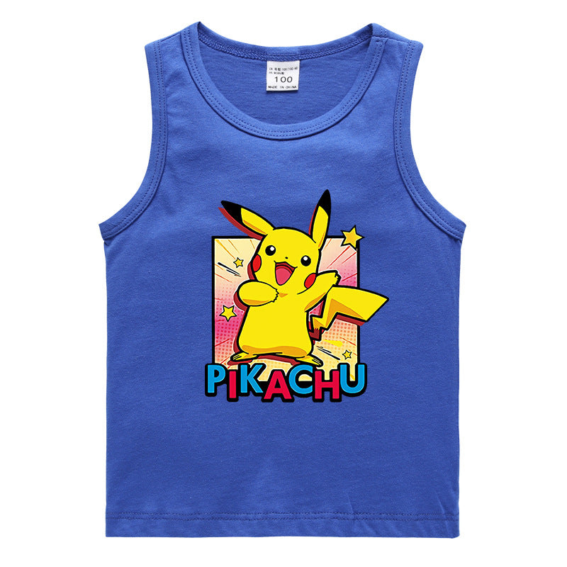Children Pokemon Pikachu T Shirt Cotton Leisure Sports Sweat-Absorbent Vest
