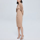 Women Spring Dress Stacked Long Sleeve Ladies Dress Spring and Autumn Tight Slimming Midi Dress