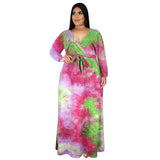 Nina Parker plus Size Dresses Sexy V-neck Split Tie-Dye Dress