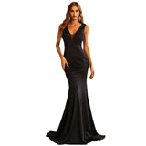 Burgundy Dresses For Wedding Chiffon Black Sleeveless Strap Dress High Waist Deep V-neck Evening Dress For Women