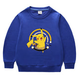 Children Pokemon Pikachu Hoodie Spring and Autumn Solid Color round Neck Sweater Long Sleeve Cotton