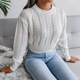 Preppy Aesthetic Sweater Autumn and Winter Solid Color Knitted Long Sleeve Crew Neck Sweater