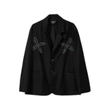 Men's Casual Suit Man Blazer Dark Style Rhinestone Pattern Blazer Men's Loose Lapels Jacket Leisure Suit
