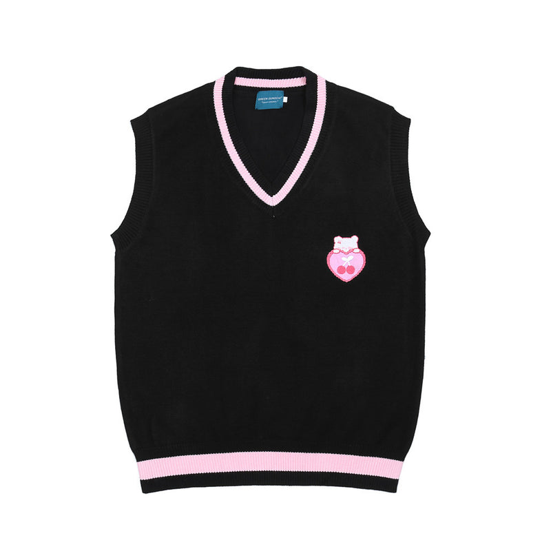 Men Sweater Vest Love Embroidered Knitwear Vest Men's BF Idle Style V-neck Sweater Vest Sleeveless Pullover