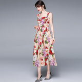 Printed Dress Summer Floral Halter Skirt Travel Vacation Beach Dress Flower Print Cottagecore Aesthetic Dress