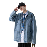 Denim Varsity Jacket Paisley Back Patterned Denim Jacket Male Student Workwear Jacket