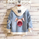 Comic Denim Jacket Bad Bunny Cartoon Printed Denim Spring and Autumn Men's Loose Jacket