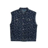Men Sweater Vest Retro Washed Paisley Embroidered Denim Vest Men's Loose Lapels Sleeveless Jacket