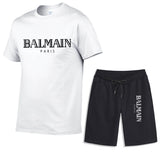 Balmain T Shirt & Sweatpant 2 Piece Set Men's Summer Casual Suit Printing Stylish Two-Piece Set