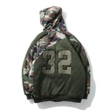Mens Fall Outfits Vintage Camouflage Letters Affixed Cloth Embroidered Baseball Jacket High Street Hooded Quilted Warm Coat