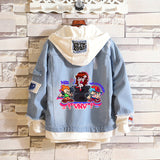 Comic Denim Jacket Man and Woman Cartoon Patterned Denim Jacket