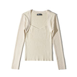 Women Fall Fall Four-Color Square Collar Knitted Top Slim Fit Sweater