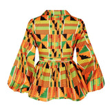 90S Fashion African Style Digital Printing Cardigan Bandage Women Lantern Sleeve V-neck Coat