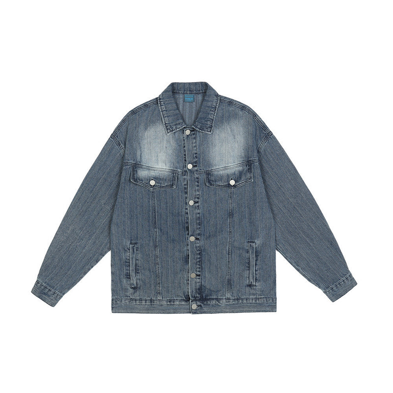 Men Denim Coat Jean Jackets Washed Do the Old Cowboy Coat Men's Loose Street Polo Collar Jacket Vintage Denim Jacket
