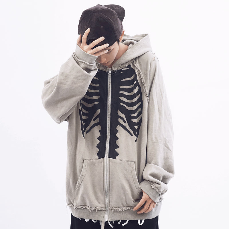 Skeleton Varsity Jacket Printed Hoodie Men's Loose Jacket