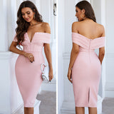 Victoria Beckham Dresses Spring Pink V-Shaped Ladies Dress
