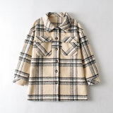Women Fall Fall Retro Plaid Loose Shoulder Woolen Workwear Shirt Coat