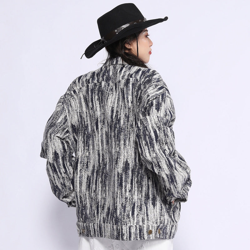 Men Denim Coat Jean Jackets Snowflake Washed Tie-Dye Denim Jacket Top Men Loose Lapels Denim Jacket