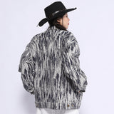 Men Denim Coat Jean Jackets Snowflake Washed Tie-Dye Denim Jacket Top Men Loose Lapels Denim Jacket