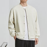 White Varsity Jacket Men's Baseball Collar Knitted Jacket Men's Autumn Loose Men's Stand Collar Jacket